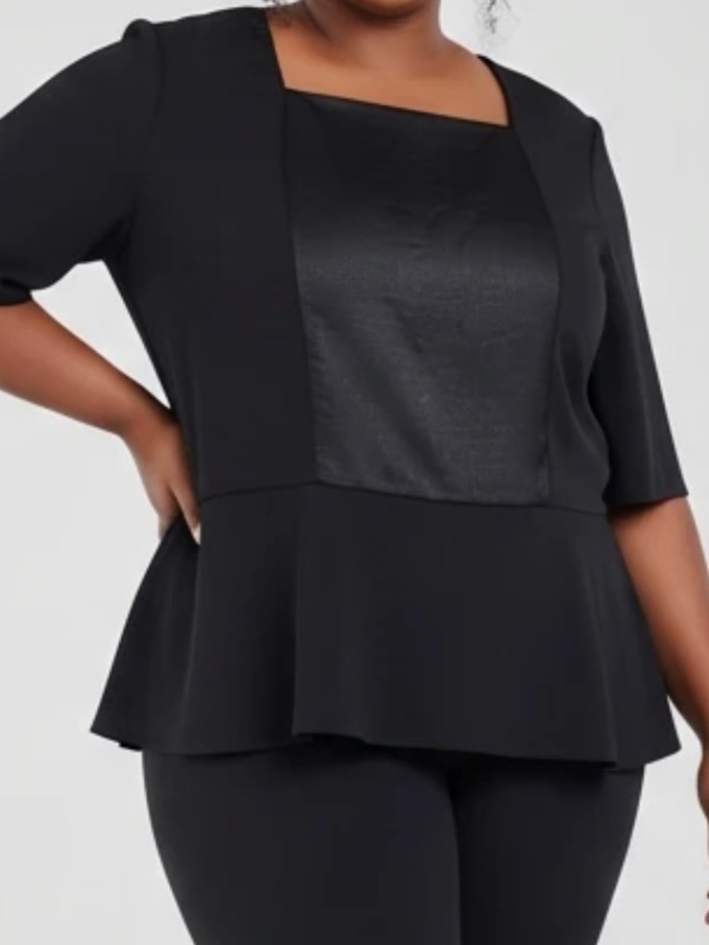 Peplum Croc-Embossed Faux Leather Zip Back 1/2 Sleeve Square Neck Blazer Top 22W